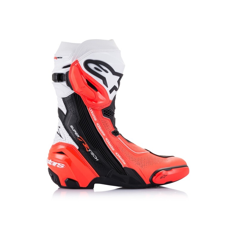 Stivali moto Alpinestars Supertech R Vented nero-bianco-rosso fluo