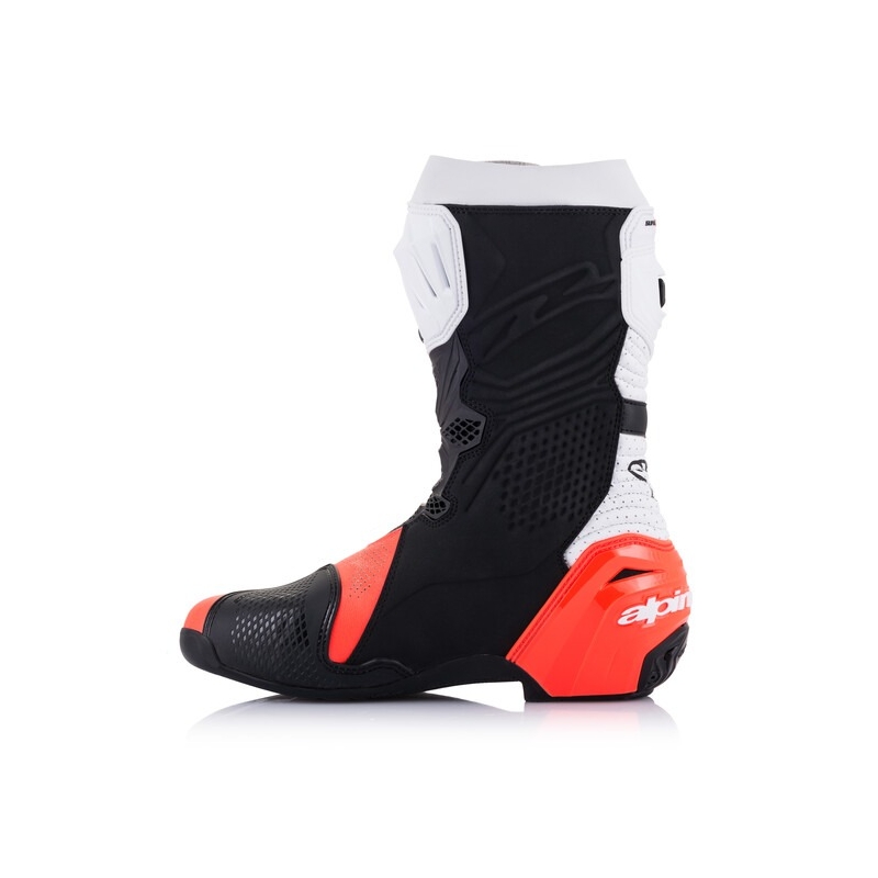 Stivali moto Alpinestars Supertech R Vented nero-bianco-rosso fluo