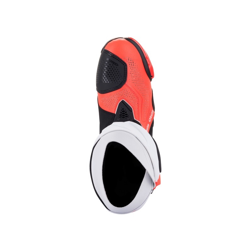 Stivali moto Alpinestars Supertech R Vented nero-bianco-rosso fluo