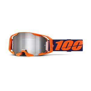 Occhiali motocross 100% ARmatic Neon Orange con plexiglass specchiato argento