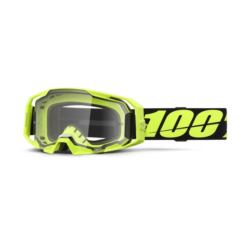 Occhiali motocross 100% ARmatic Neon Yellow con plexiglass trasparente