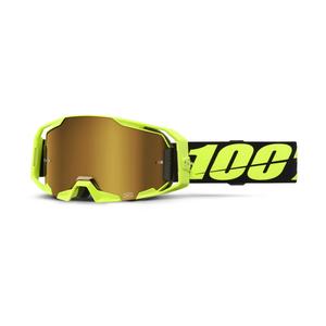 Occhiali da motocross 100% ARmatic Neon Yellow con vero plexiglass dorato