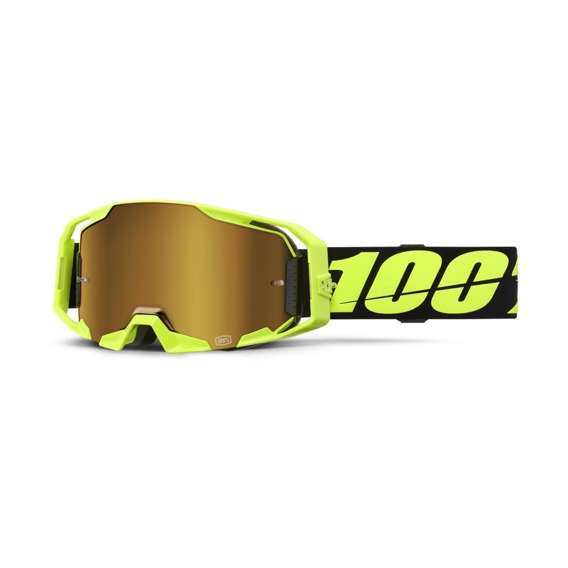 Occhiali da motocross 100% ARmatic Neon Yellow con vero plexiglass dorato