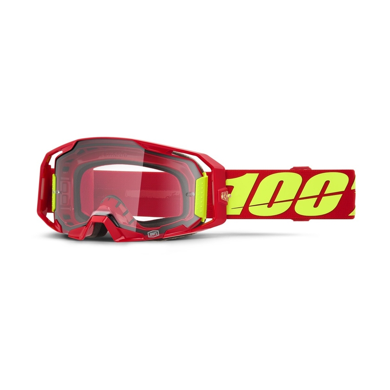 Occhiali motocross 100% ARmatic rosso con plexiglass trasparente