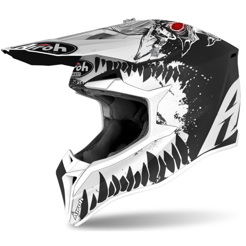 Casco da motocross per bambini Airoh Wraap Youth Beast bianco e nero