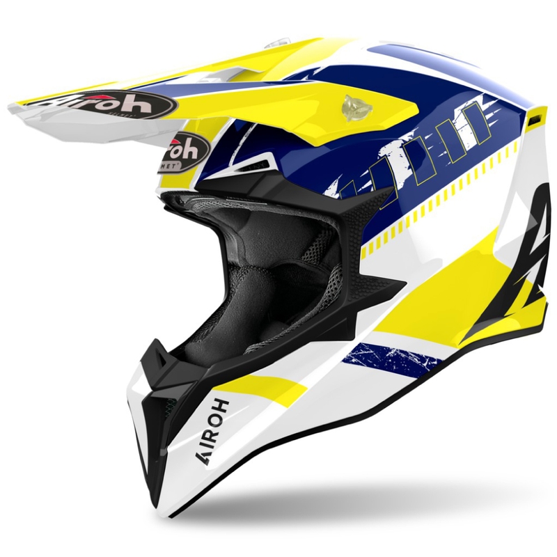 Casco motocross Airoh Wraaap Feel giallo-blu lucido