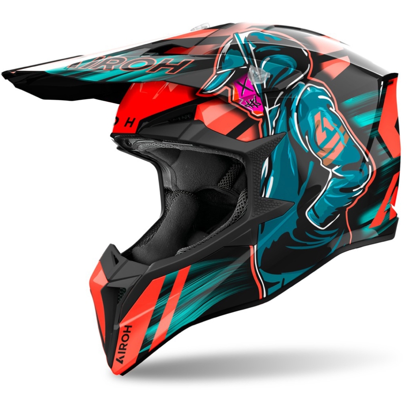 Casco da motocross Airoh Wraaap Cyber arancione lucido