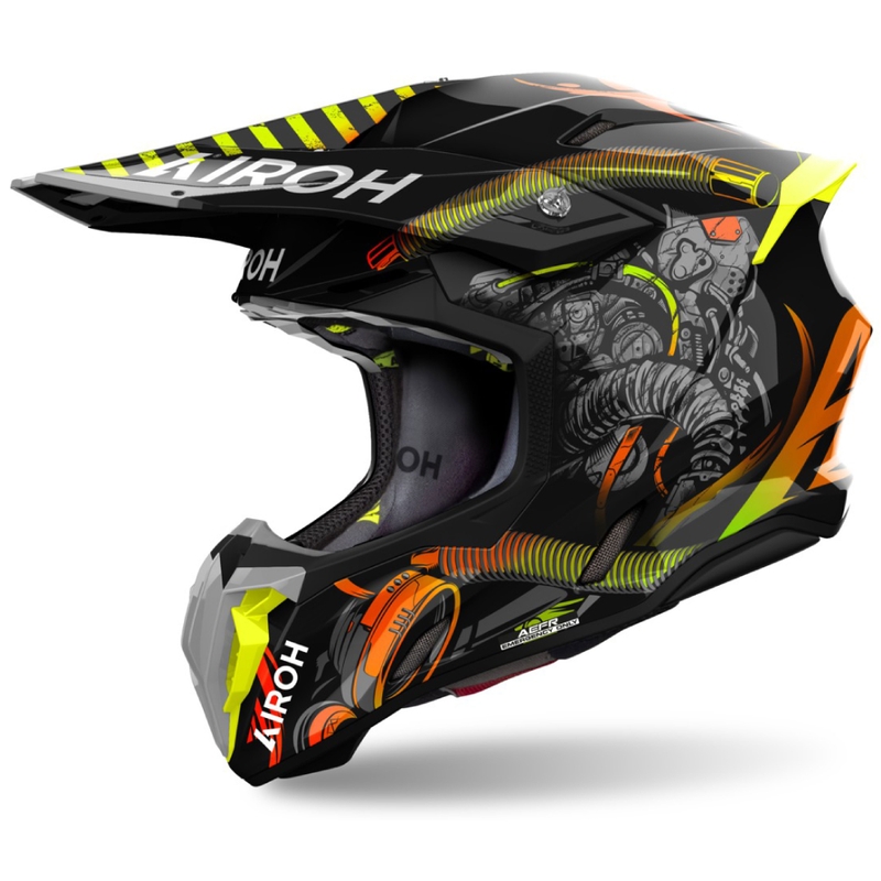 Casco da motocross Airoh Twist 3 Toxic nero-arancione