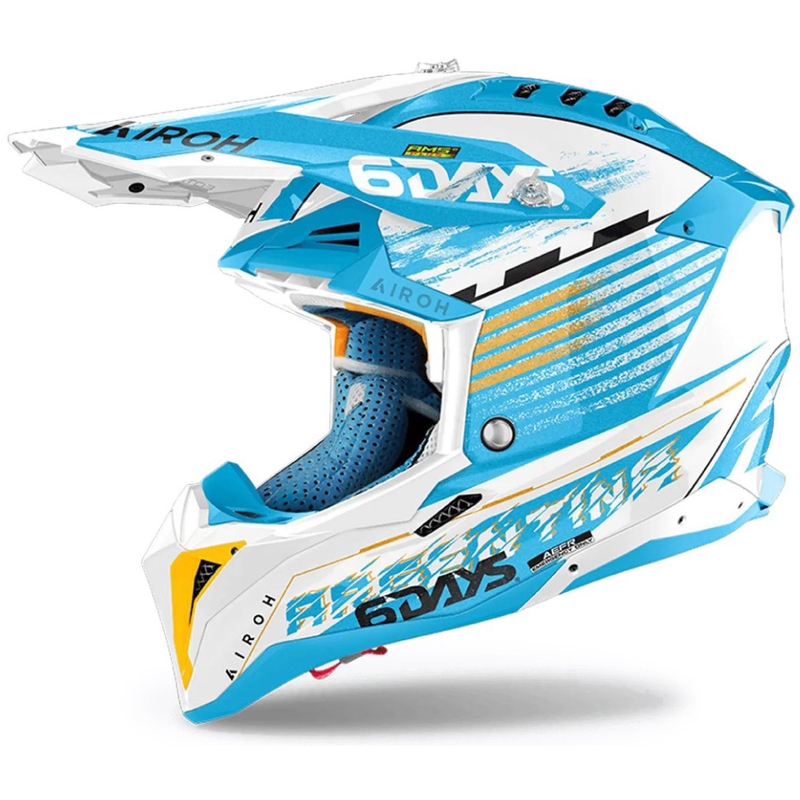 Casco da motocross Airoh Aviator 3 Six Days Argentina blu lucido