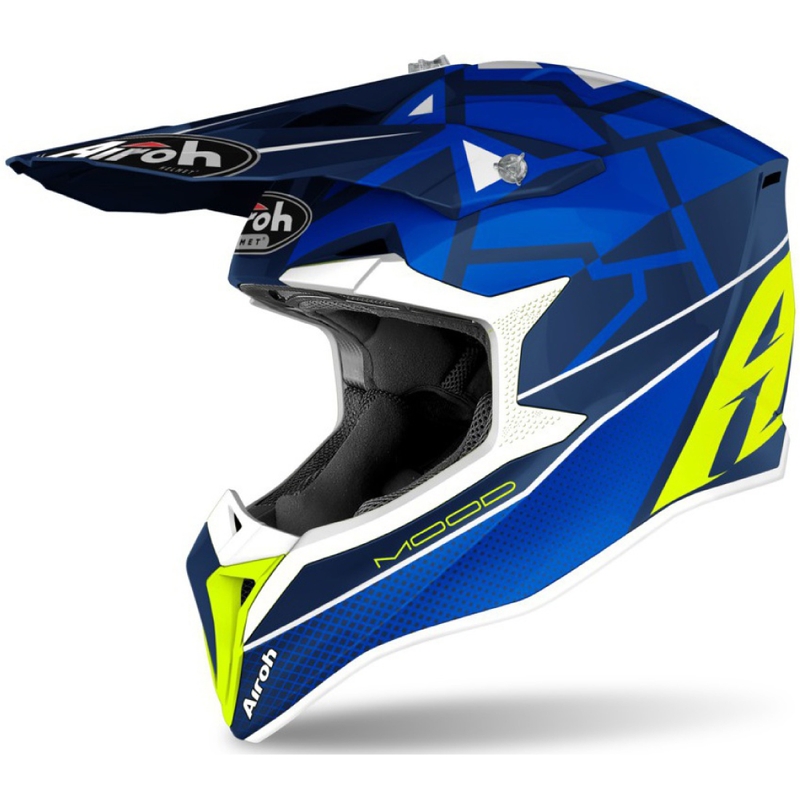 Casco da motocross per bambini Airoh Wraap Youth Mood blu-bianco-giallo