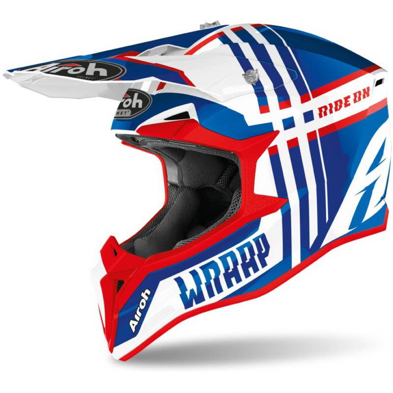Casco da motocross per bambini Airoh Wraap Youth Broken blu-bianco-rosso