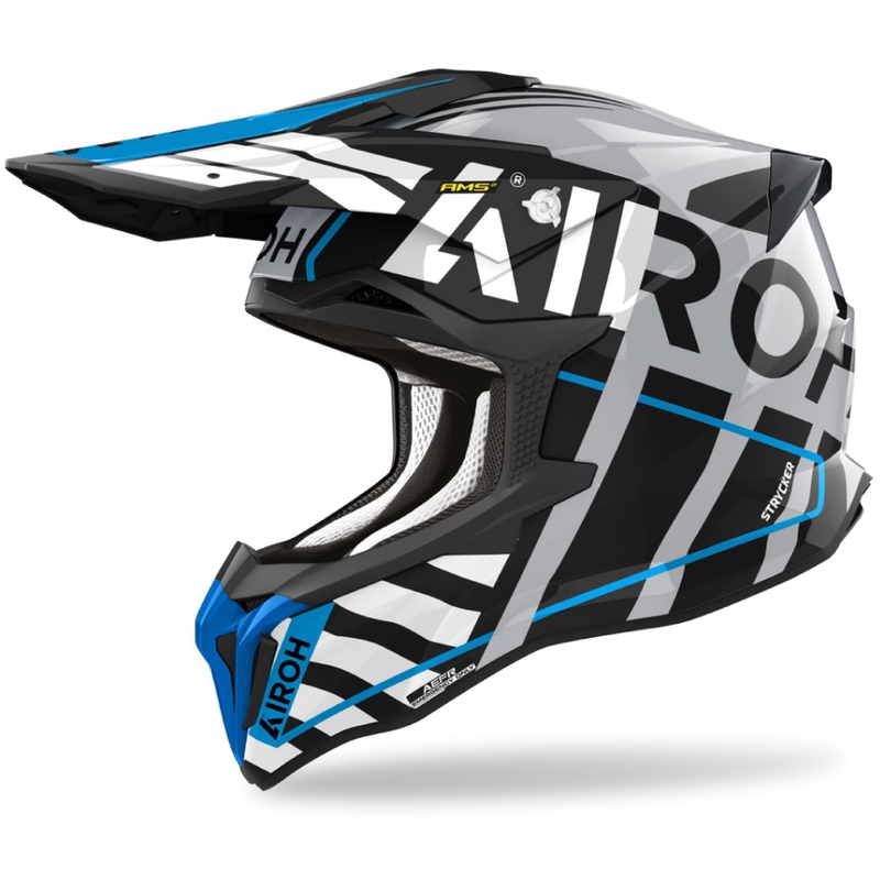 Casco motocross Airoh Strycker Brave 2024 blu-grigio lucido Saldi