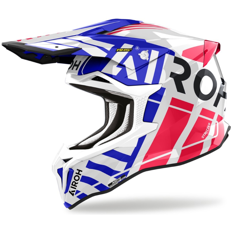 Casco da motocross Airoh Strycker Brave 2024 blu-rosso lucido Saldi