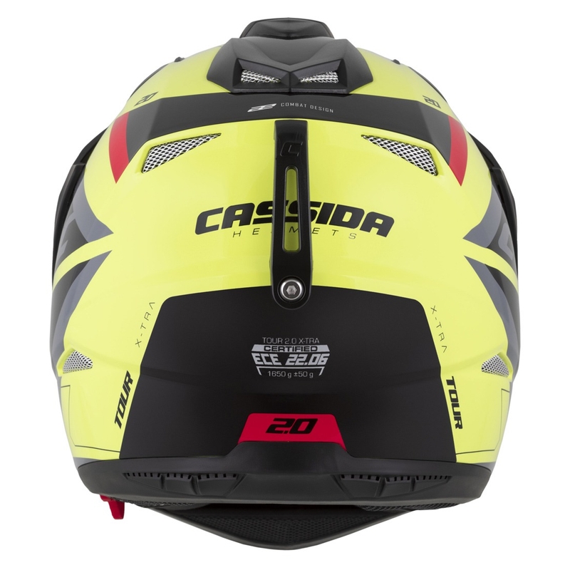Casco enduro Cassida Tour 2.0 X-tra giallo fluo-nero-rosso-grigio con visiera nera opaca