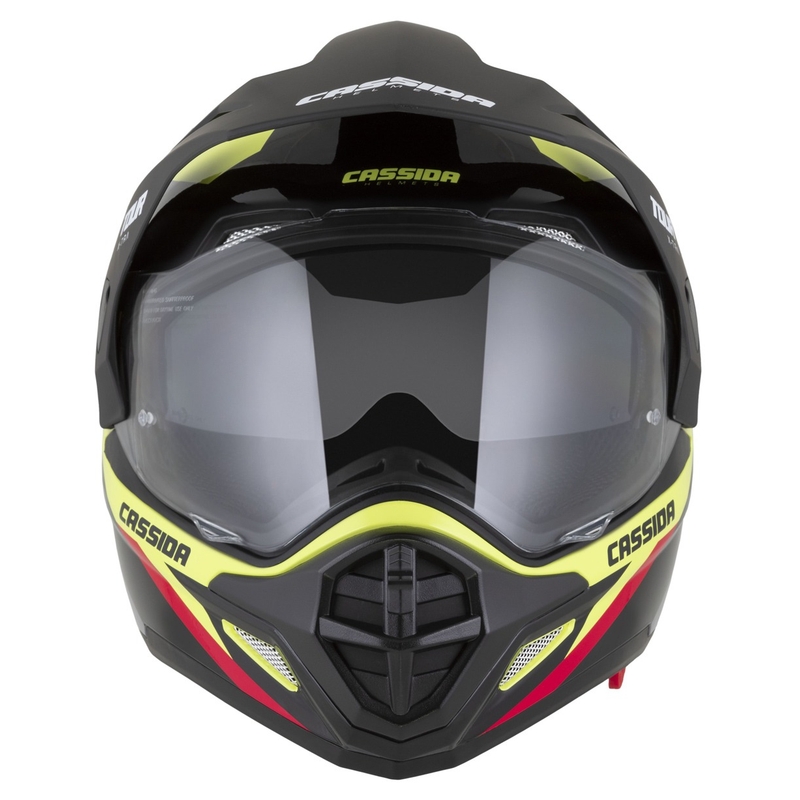 Casco enduro Cassida Tour 2.0 X-tra giallo fluo-nero-rosso-grigio con visiera nera opaca