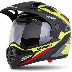 Casco enduro Cassida Tour 2.0 X-tra giallo fluo-nero-rosso-grigio con visiera nera opaca