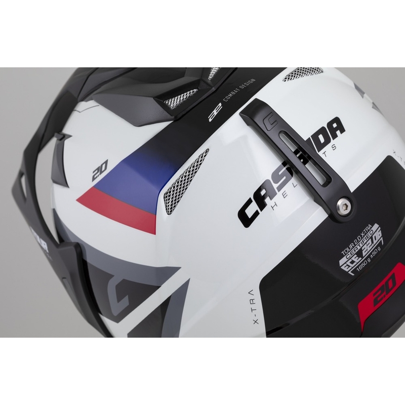 Casco enduro Cassida Tour 2.0 X-tra bianco-blu-rosso-nero con visiera nera opaca