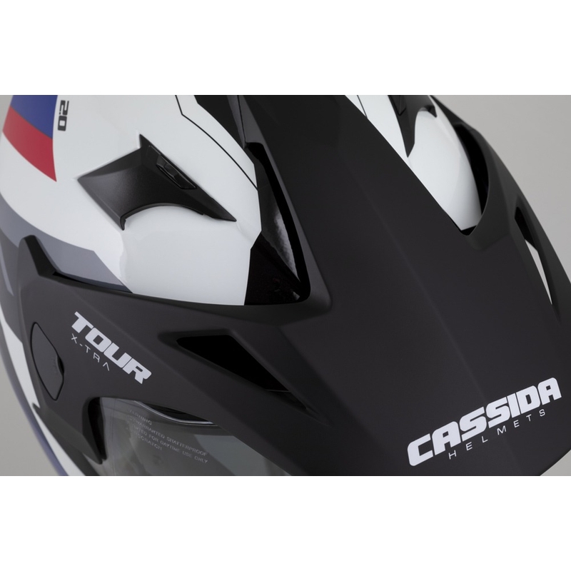 Casco enduro Cassida Tour 2.0 X-tra bianco-blu-rosso-nero con visiera nera opaca