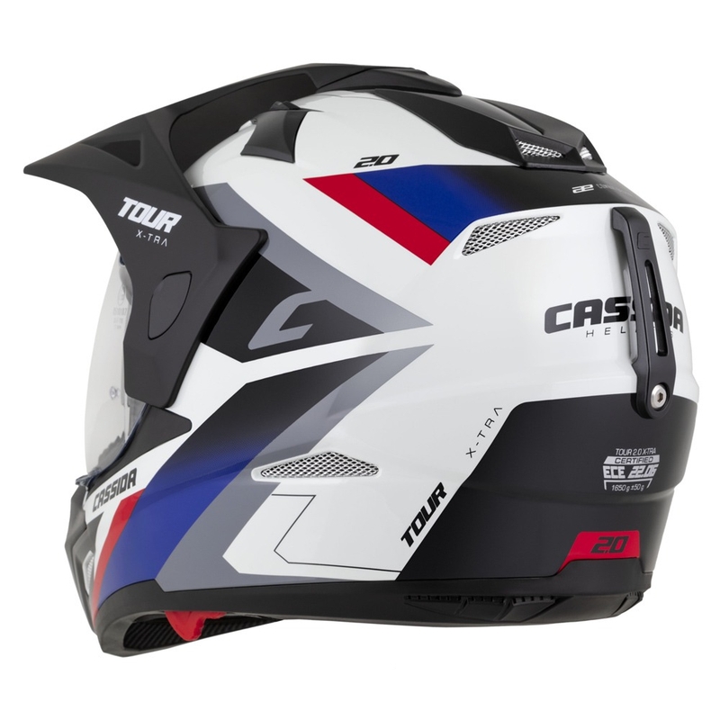 Casco enduro Cassida Tour 2.0 X-tra bianco-blu-rosso-nero con visiera nera opaca