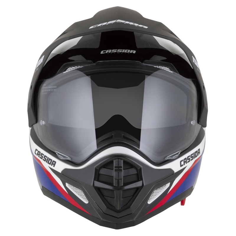 Casco enduro Cassida Tour 2.0 X-tra bianco-blu-rosso-nero con visiera nera opaca