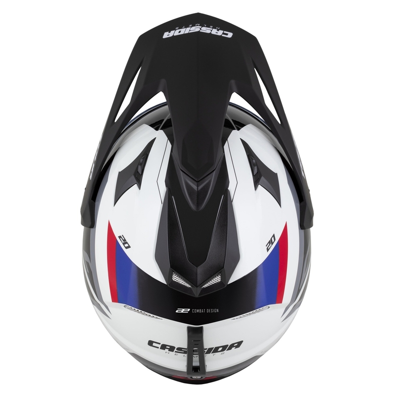 Casco enduro Cassida Tour 2.0 X-tra bianco-blu-rosso-nero con visiera nera opaca