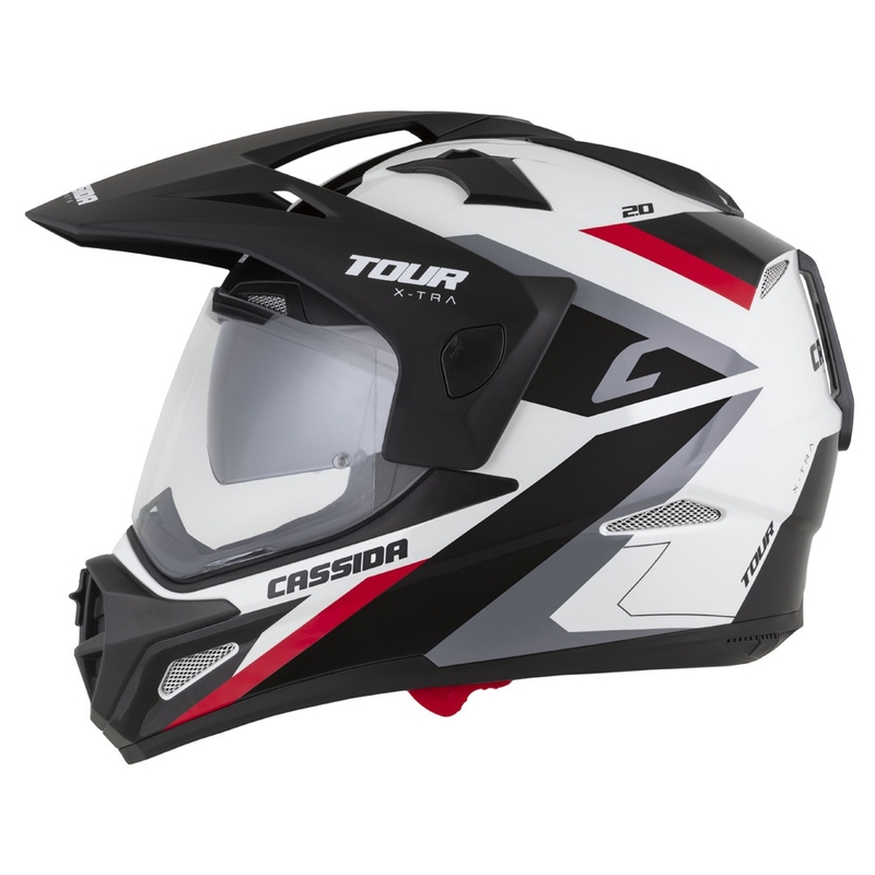 Casco enduro Cassida Tour 2.0 X-tra bianco-rosso-nero con visiera nera opaca