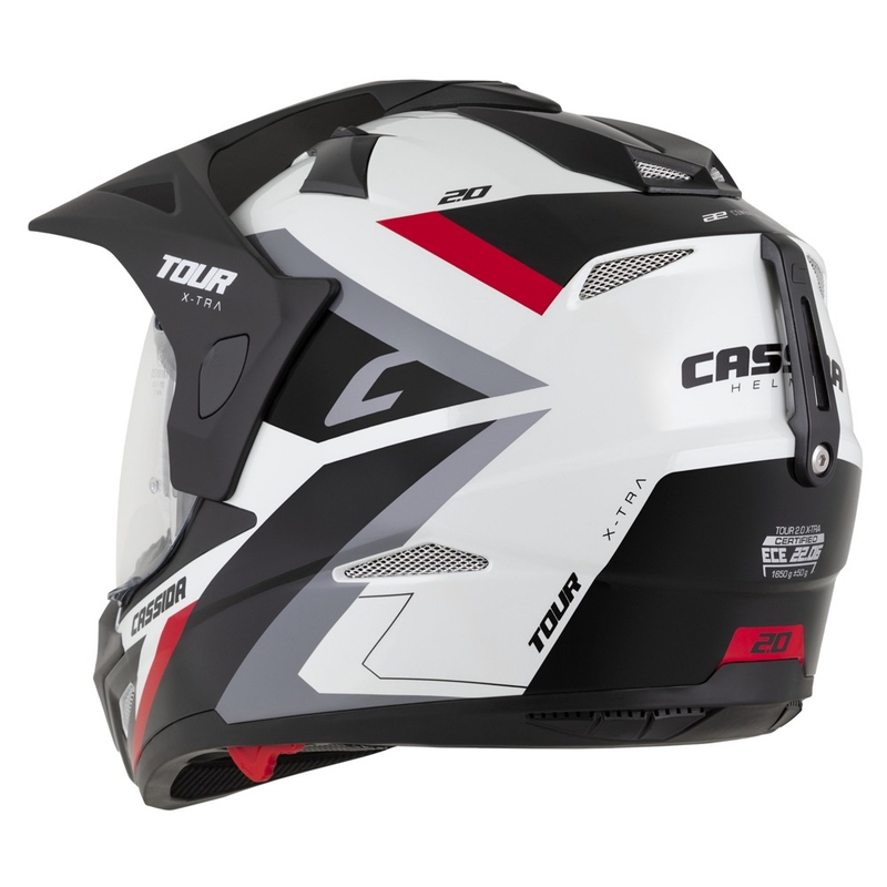 Casco enduro Cassida Tour 2.0 X-tra bianco-rosso-nero con visiera nera opaca