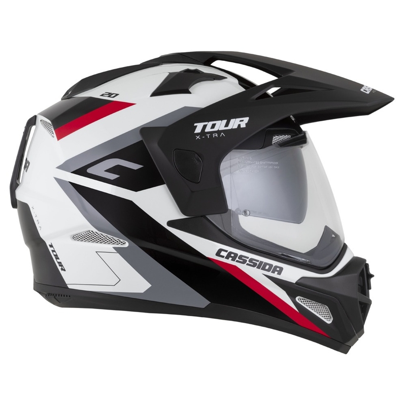 Casco enduro Cassida Tour 2.0 X-tra bianco-rosso-nero con visiera nera opaca