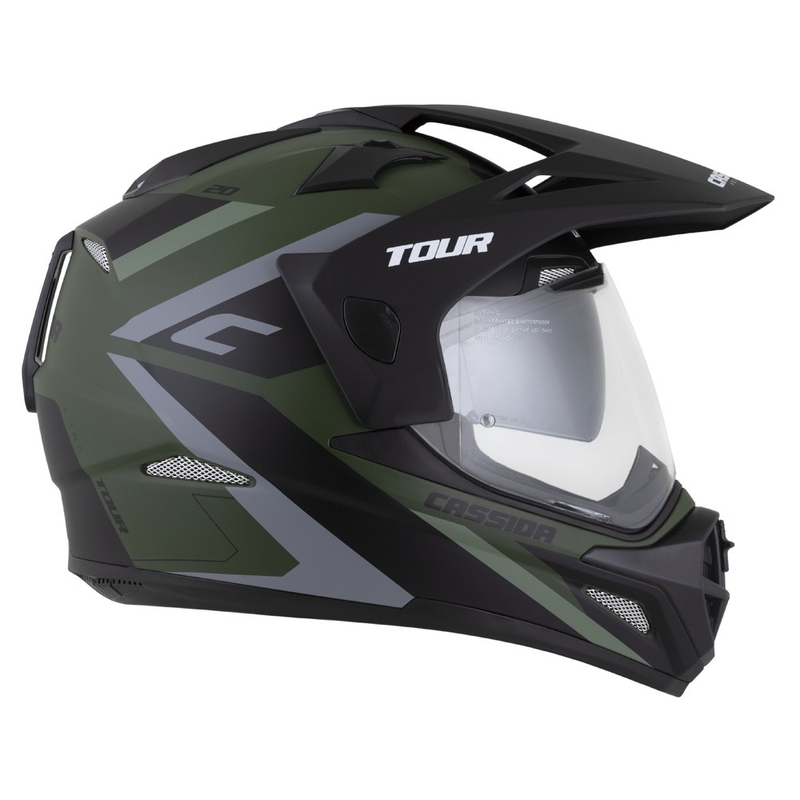Casco enduro Cassida Tour 2.0 X-tra verde opaco-grigio-nero con visiera nera opaca