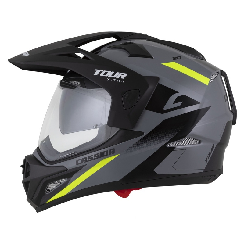 Casco enduro Cassida Tour 2.0 X-tra grigio-giallo fluo-nero con visiera nera opaca