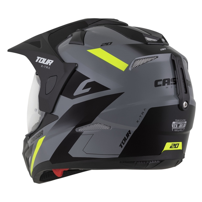 Casco enduro Cassida Tour 2.0 X-tra grigio-giallo fluo-nero con visiera nera opaca