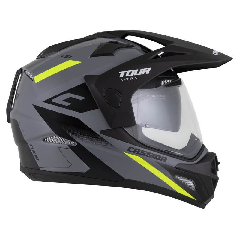 Casco enduro Cassida Tour 2.0 X-tra grigio-giallo fluo-nero con visiera nera opaca