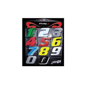 Samolepka PUIG RACING (0-9) stříbrná 115mm (10 units)