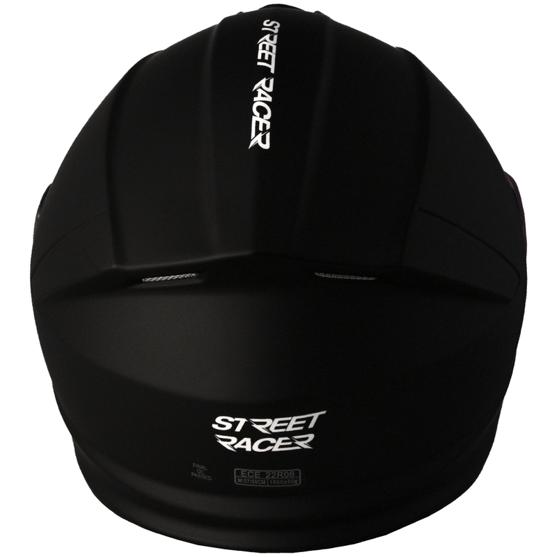 Casco da motocicletta apribile Street Racer Fury nero opaco