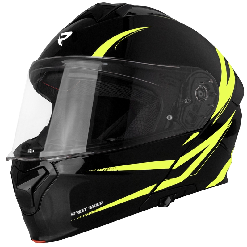 Casco da moto apribile Street Racer Fury nero-giallo fluo