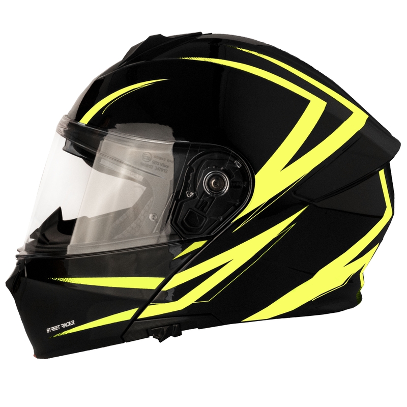 Casco da moto apribile Street Racer Fury nero-giallo fluo
