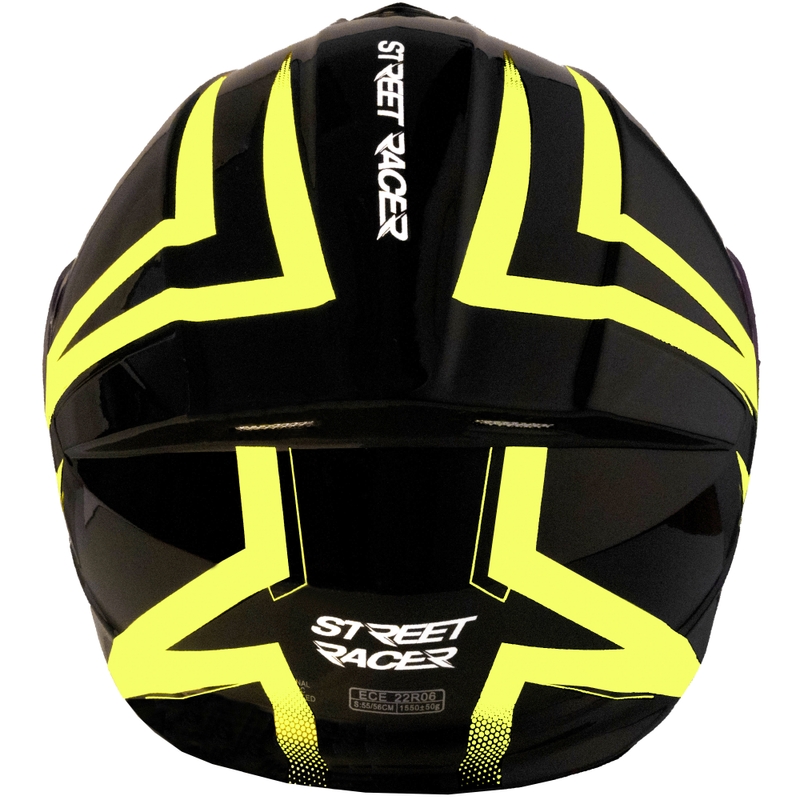 Casco da moto apribile Street Racer Fury nero-giallo fluo