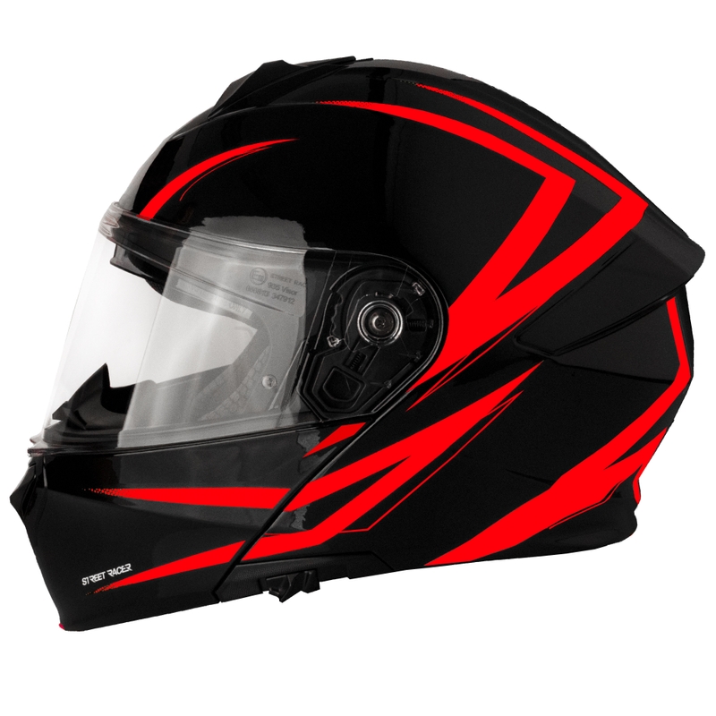 Casco moto apribile Street Racer Fury nero-rosso