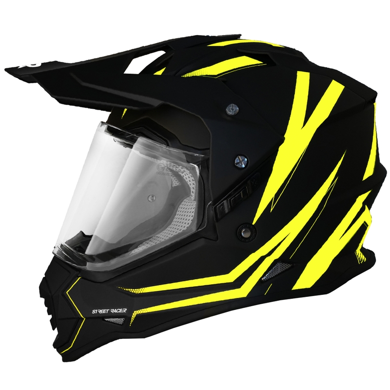 Casco da moto Enduro Street Racer Ignite nero opaco-giallo fluo