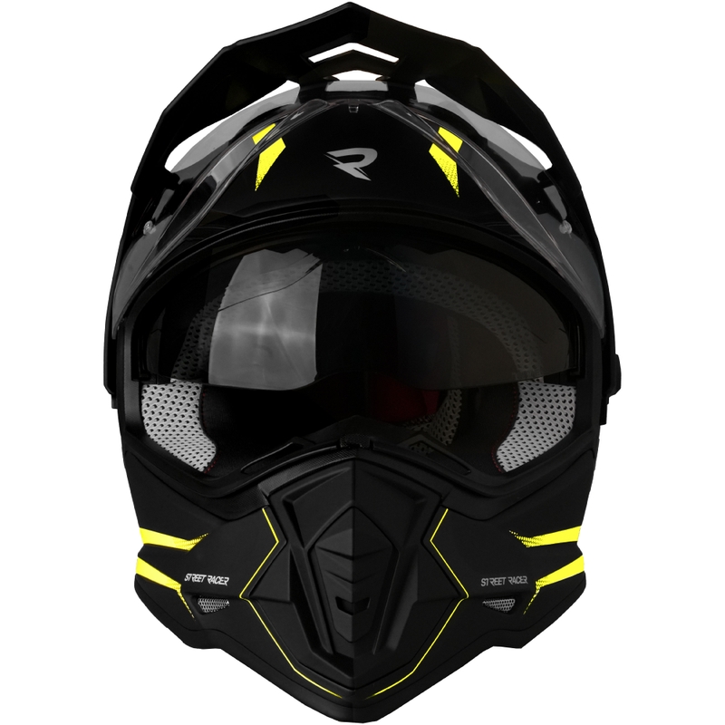Casco da moto Enduro Street Racer Ignite nero opaco-giallo fluo