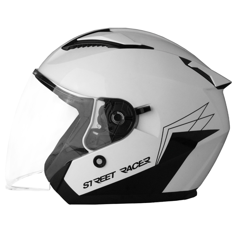 Casco moto aperto Street Racer Sonic bianco-nero lucido