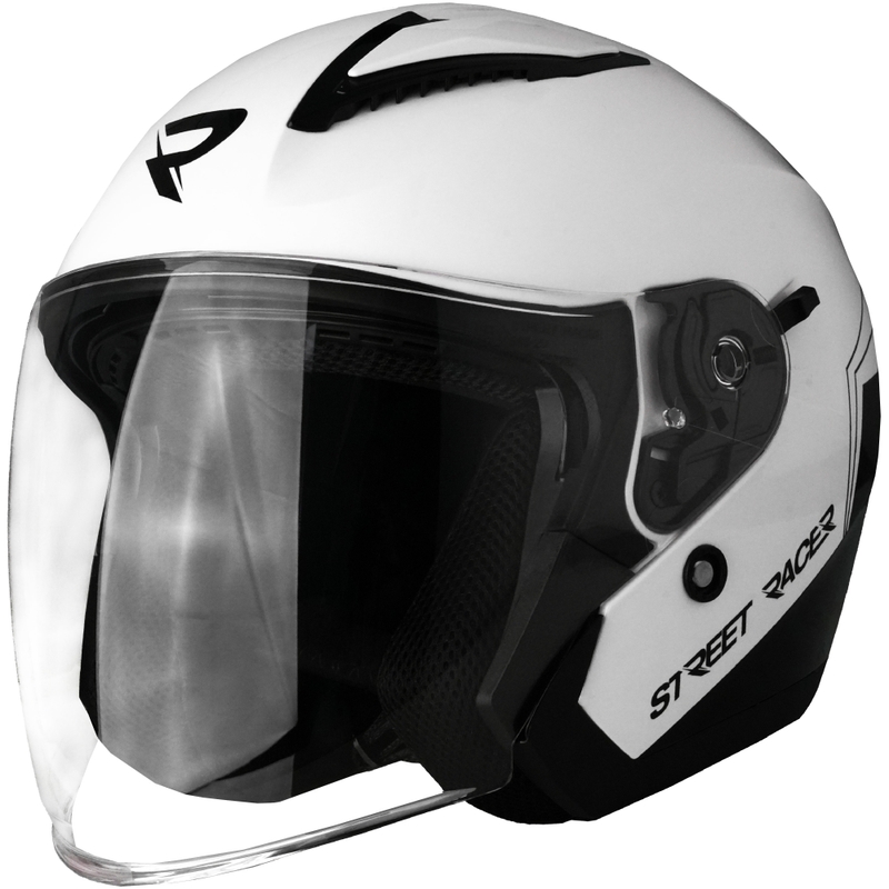 Casco moto aperto Street Racer Sonic bianco-nero lucido