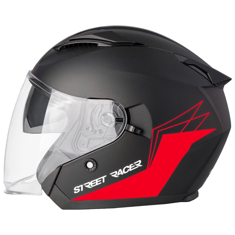 Casco da moto aperto Street Racer Sonic nero opaco-rosso