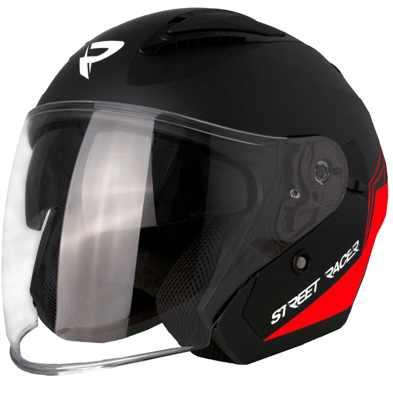 Casco da moto aperto Street Racer Sonic nero opaco-rosso