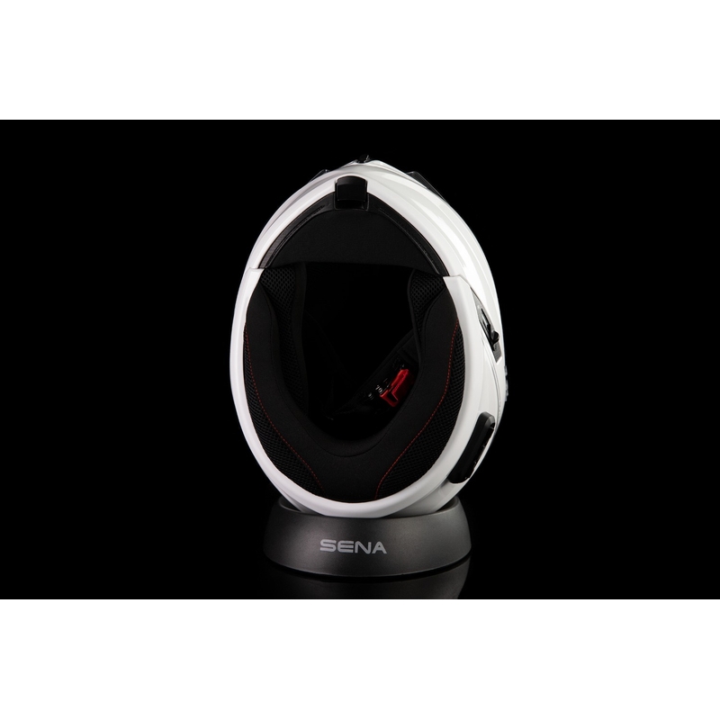 Casco da moto apribile con cuffie SENA Outrush R bianco lucido