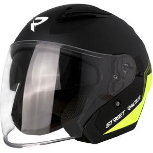 Casco moto aperto Street Racer Sonic nero opaco-giallo fluo
