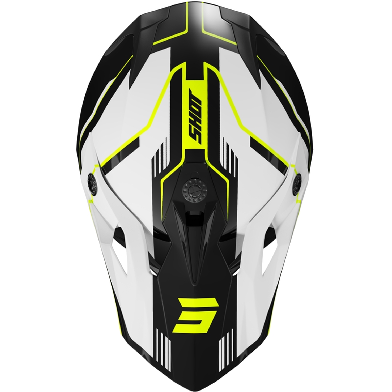 Casco motocross da bambino Shot Pulse Lines nero-giallo fluo