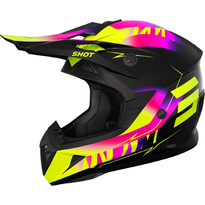 Casco motocross per bambini Shot Pulse X-Trem rosa-giallo fluo