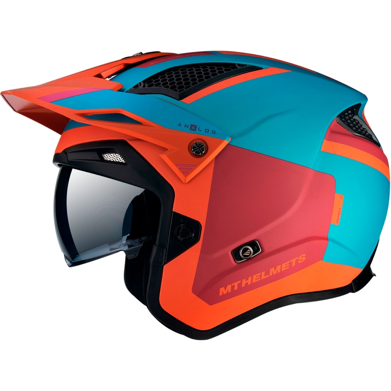 MT District SV Analog D24 casco moto da trial aperto rosso-blu-arancio