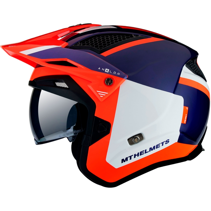 Casco moto MT District SV Analog D5 blu-bianco-arancio fluo per prove aperte
